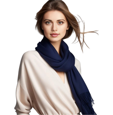 100% Cashmere Scarf 185x65 Spring Winter Navy blue Business Style Wool Shawl Wrap Pashmina S2