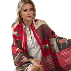 Cashmere Scarf 180x80 Red Horse Print Wool Shawl Wrap Stole Pashmina N100