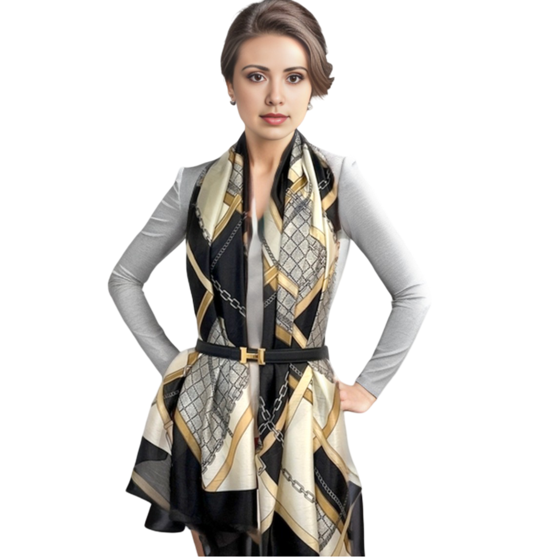 180x90 Silk Scarf Beige Black Shawl Business Wrap Silk Stole Foulard N190