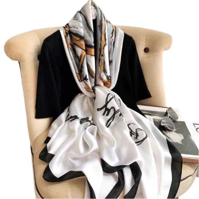 180x90 Silk Scarf White Business Stole Foulard Shawl Wrap N236