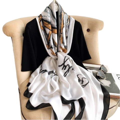 180x90 Silk Scarf White Business Stole Foulard Shawl Wrap N236