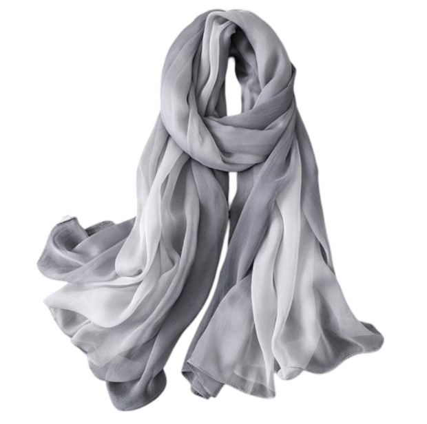 180x90 Silk Scarf Grey White Transparent Business Style Silk Stole Foulard N125