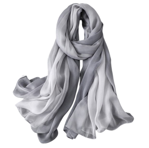 180x90 Silk Scarf Grey White Transparent Business Style Silk Stole Foulard N125