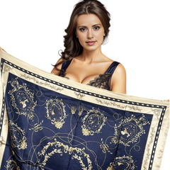 Silk Scarf 90x90 Shawl Vintage Blue Classic Bandana Neck Foulard N4