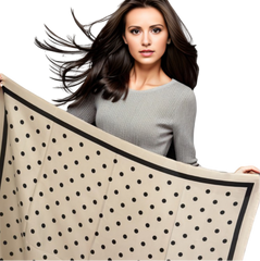 Silk Scarf 90x90 Beige Black Dots Business Stole Shawl Wrap Foulard N219