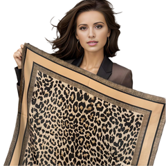 Silk Scarf 70x70cm Leopard Brown Business Style Silk Stole Wrap Foulard NN12