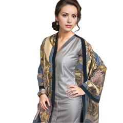 180x90 Silk Scarf classic blue Silk Stole Vintage Foulard Shawl N252