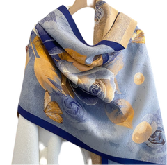 Cashmere Scarf 180x70 Blue Art Deco Wool Classic Style Shawl Wrap Pashmina S59