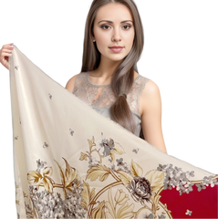 90x90 Silk Scarf Vintage Beige Red Classic Business Stole Shawl Wrap Foulard N20