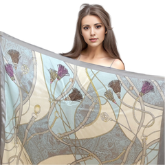 90x90 Silk Scarf beige turquoise Blue Business Casual Style Silk Bandana Foulard N18