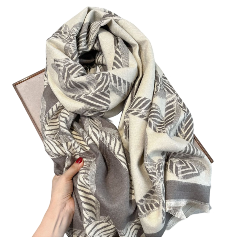 Cashmere Scarf 180x70 Grey Beige Wool Business Style Shawl Wrap Pashmina S60