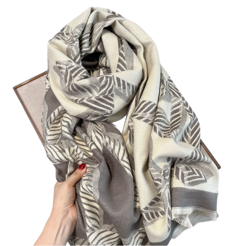 Cashmere Scarf 180x70 Grey Beige Wool Business Style Shawl Wrap Pashmina S60