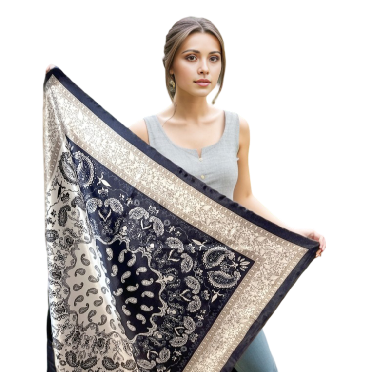 90x90 Silk Scarf blue white Classic elegant business Style Silk Stole Foulard N250