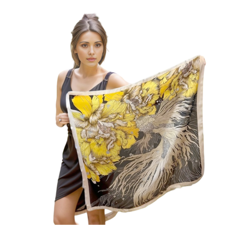 70x70 Silk Scarf beige black Asian Style Classic elegant business Style Silk Stole Foulard N610