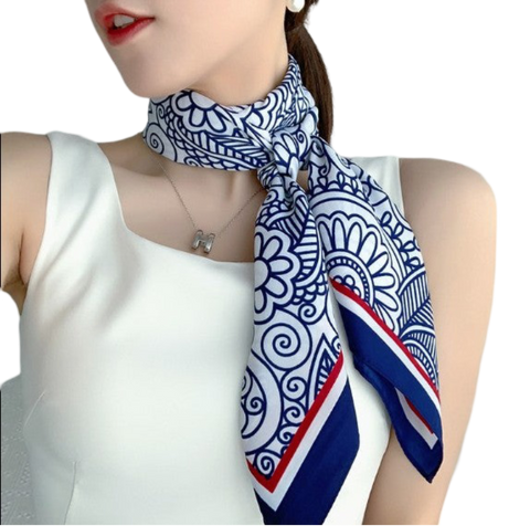 90x90 Silk Scarf White Blue Business Stole Foulard Shawl Wrap N242