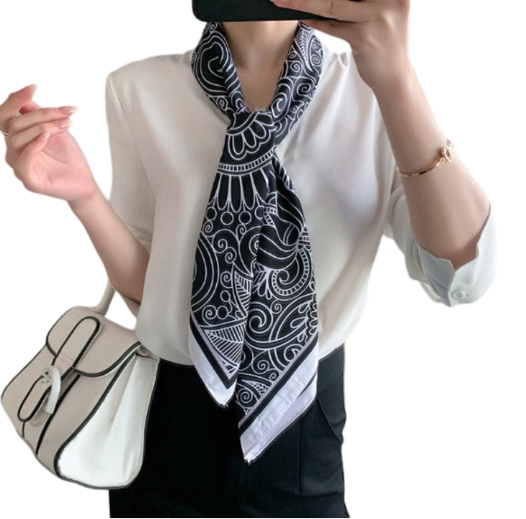 90x90 Silk Scarf White Black Business Stole Foulard Shawl Wrap N242