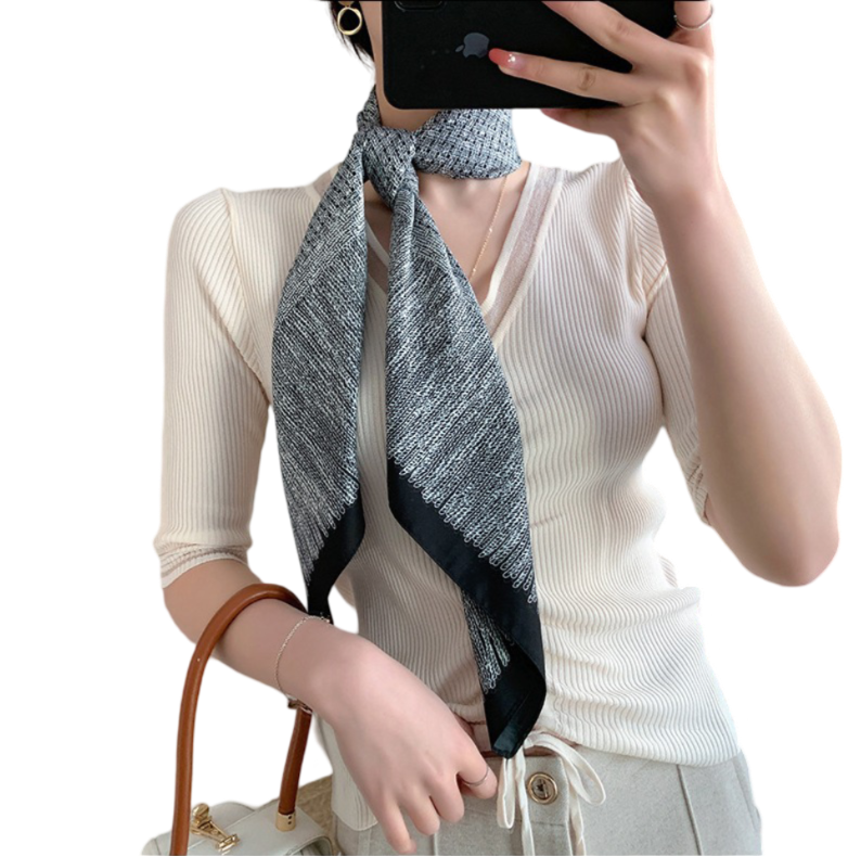 90x90 Silk Scarf Grey White Business Bandana Shawl Stole Foulard N277