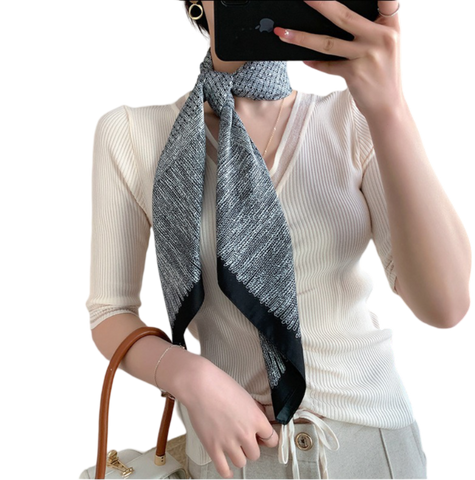 90x90 Silk Scarf Grey White Business Bandana Shawl Stole Foulard N277