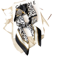 90x90 Silk Scarf black white Leopard Silk Stole Foulard N269