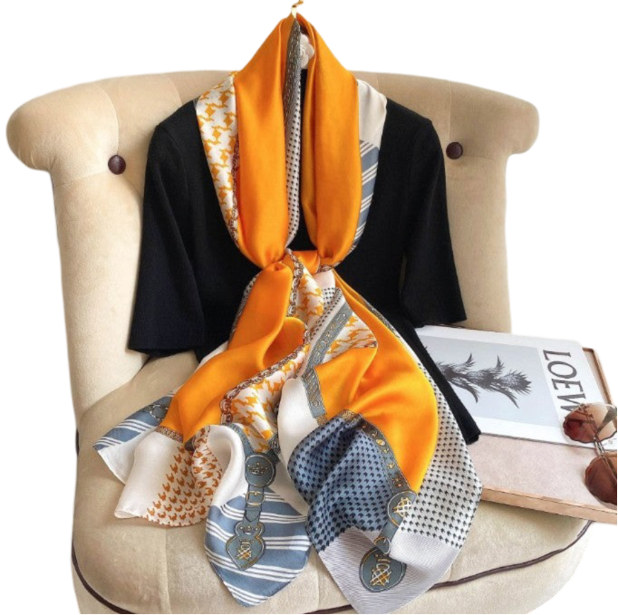 180x90 Silk Scarf Orange Colourful summer Stole Foulard Shawl Wrap N240