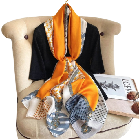 180x90 Silk Scarf Orange Colourful summer Stole Foulard Shawl Wrap N240