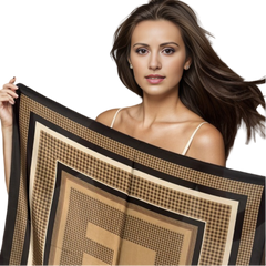 70x70 Silk Scarf Beige Black Business Stole Shawl Wrap Foulard N193
