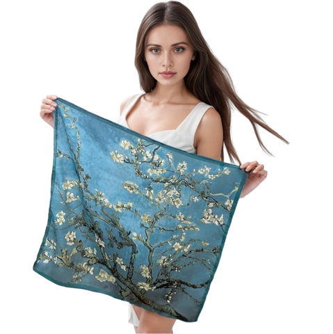 53x53 Silk Scarf Van Gogh Landscape Green Style Bandana Silk Stole Foulard N293