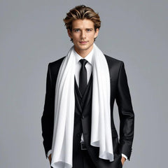 LA FERANI Men 100% Silk Scarf White Black 180x90cm Silk Stole Business Style Foulard 8 Colours N192