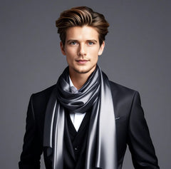 LA FERANI Men 100% Silk Scarf White Black 180x90cm Silk Stole Business Style Foulard 8 Colours N192