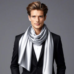 LA FERANI Men 100% Silk Scarf White Black 180x90cm Silk Stole Business Style Foulard 8 Colours N192