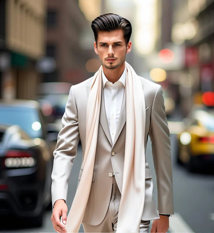 Herren 100% Seidenschal Weiß Schwarz 180x90cm Halstuch Uni Farbe Business Style für Anzug 10 Farben N192
