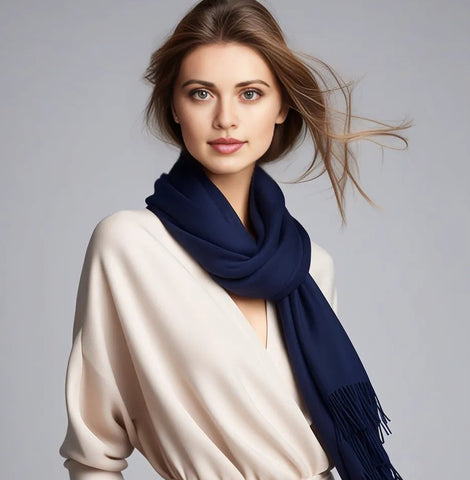 100% Cashmere Scarf 185x65 Spring Winter Navy blue Business Style Wool Shawl Wrap Pashmina S2