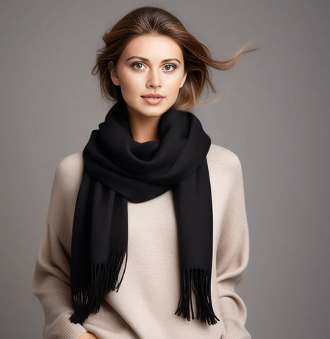 100% Cashmere Scarf 185x65 Schwarz Winter Autumn Casual Style Wool Shawl Wrap Pashmina S2