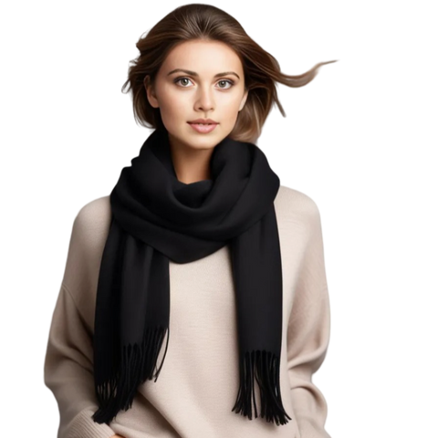 100% Cashmere Scarf 185x65 Schwarz Winter Autumn Casual Style Wool Shawl Wrap Pashmina S2