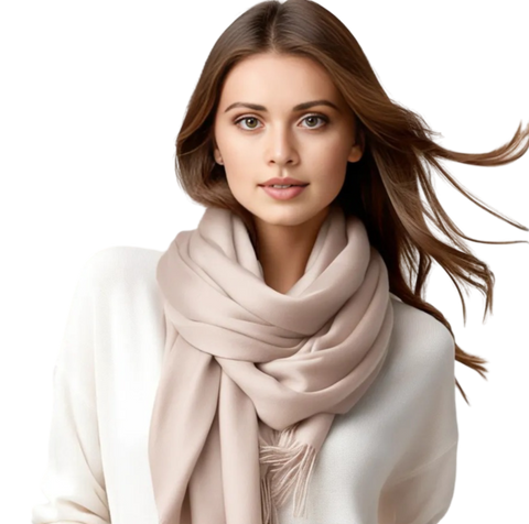 100% Cashmere Scarf 185x65 Spring Winter Beige Business Style Wool Shawl Wrap Pashmina S2