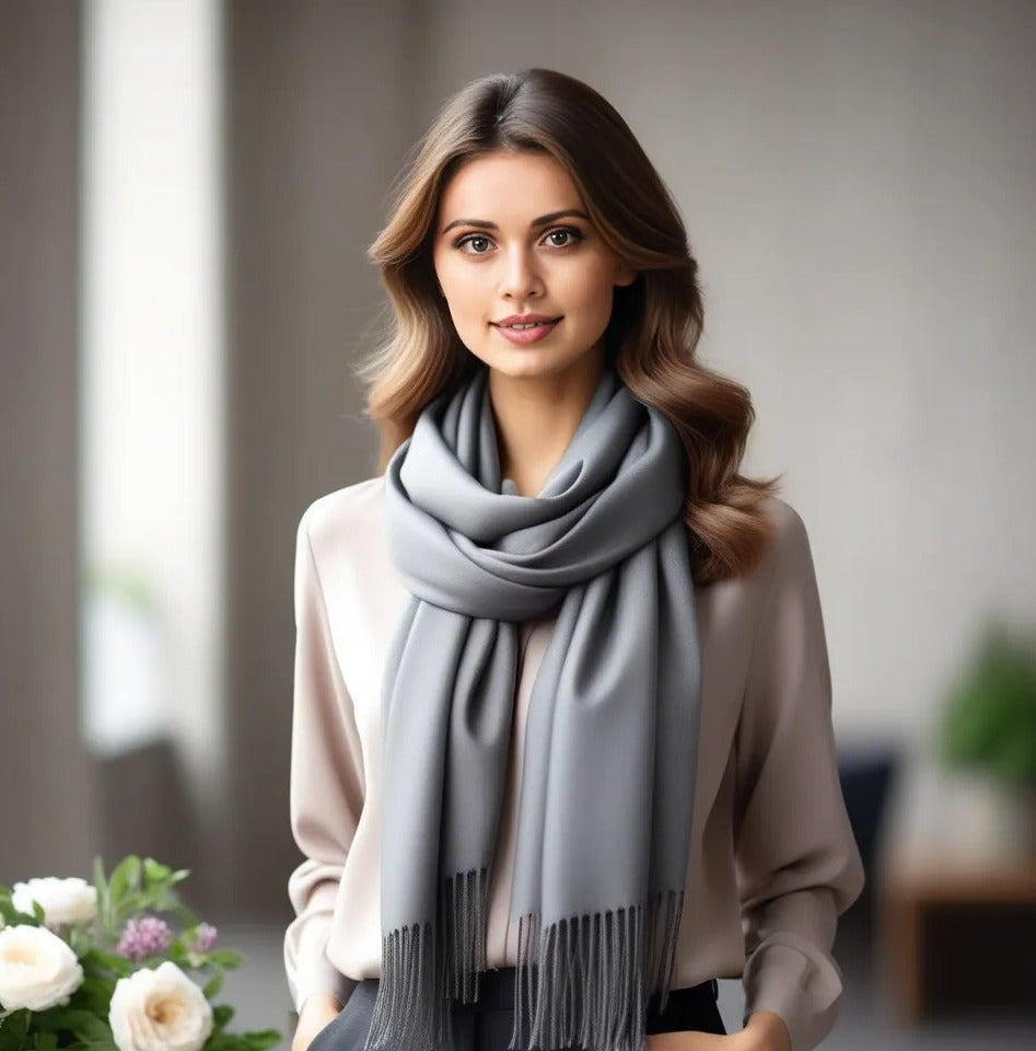 100% Cashmere Scarf 185x65 Schwarz Winter Autumn Casual Style Wool Shawl Wrap Pashmina S2