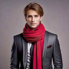 LA FERANI Men Cashmere Scarf 185x65 Red Business Style Wool Shawl Wrap Pashmina S2