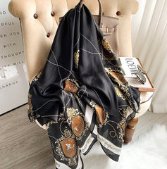 LA FERANI 130x130 Silk Scarf Black White Classic Silk Shawl Stole Wrap Foulard N123