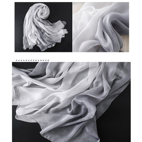 180x90 Silk Scarf Grey White Transparent Business Style Silk Stole Foulard N125