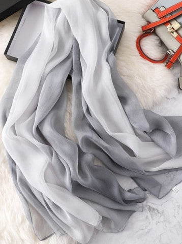 180x90 Silk Scarf Grey White Transparent Business Style Silk Stole Foulard N125