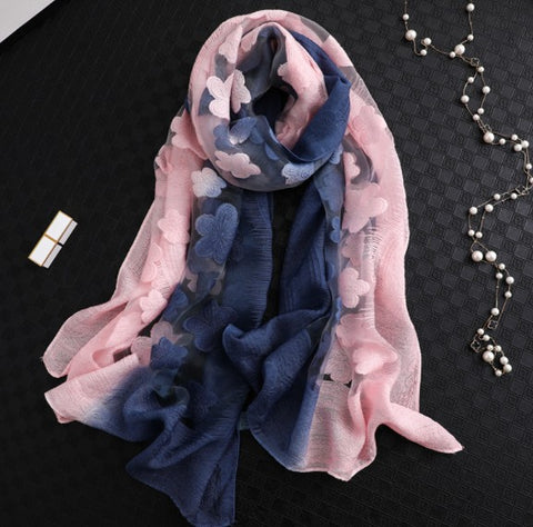 LA FERANI 180x90 Silk Scarf Blue Pink transparent Business Style Stole Foulard Shawl Wrap N165