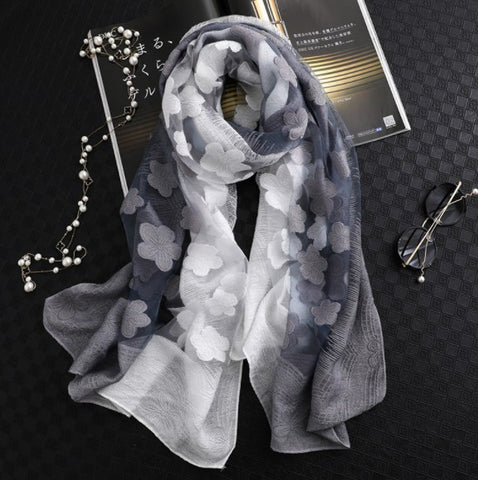 LA FERANI 180x90 Silk Scarf grey white transparent Business Style Stole Foulard Shawl Wrap N165