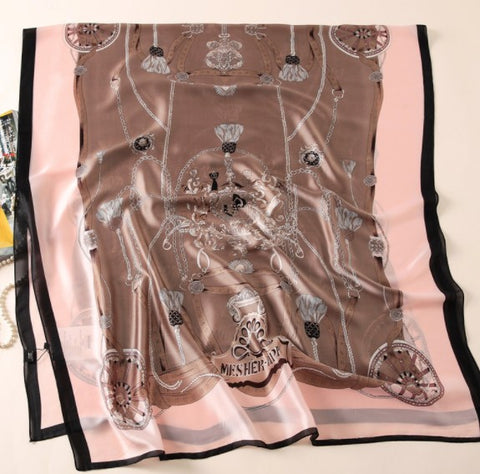 LA FERANI 180x90 Silk Scarf Pink Beige Horse Print Stole Shawl Wrap Foulard N194