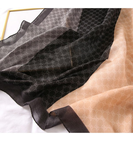 LA FERANI 90x90 Wool Soft Scarf Black Beige Business Stole Shawl Wrap Foulard N198