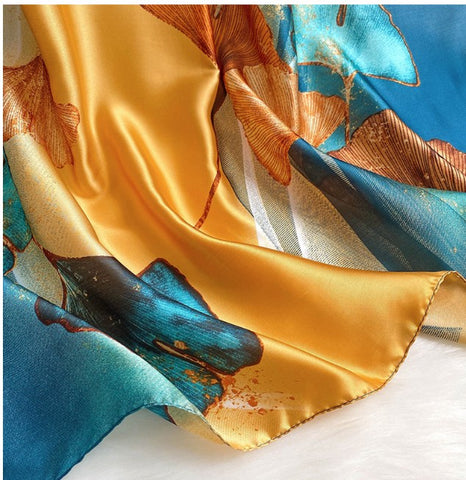 LA FERANI 180x90 Silk Scarf Blue Colourful Orange Stole Shawl Wrap Foulard N230