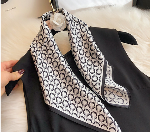 90x90 Silk Scarf Black White Classic Business Stole Shawl Wrap Foulard N232