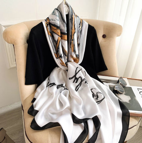 180x90 Silk Scarf White Business Stole Foulard Shawl Wrap N236