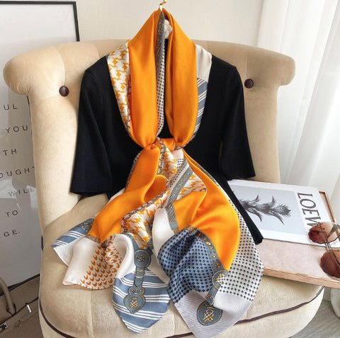 180x90 Silk Scarf Orange Colourful summer Stole Foulard Shawl Wrap N240