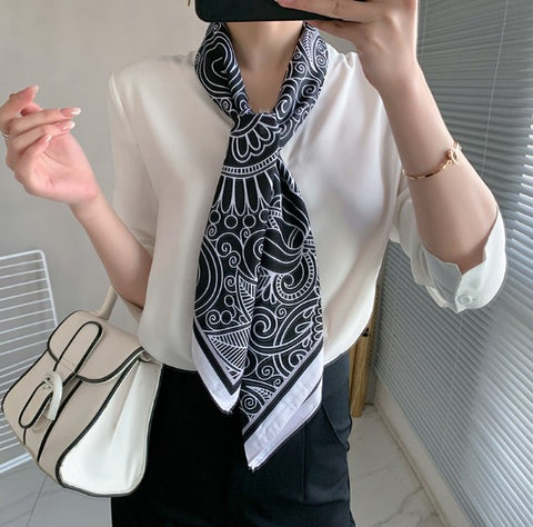 90x90 Silk Scarf White Black Business Stole Foulard Shawl Wrap N242