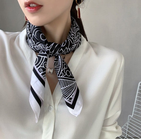 90x90 Silk Scarf White Black Business Stole Foulard Shawl Wrap N242